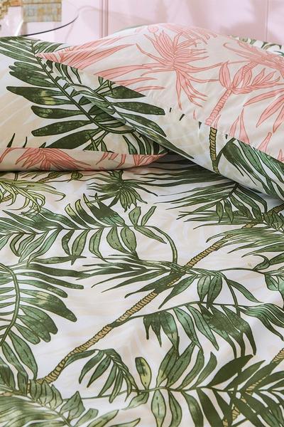 Furn Light Pink Parlour Palm Exotic Tree Reversible Duvet Cover Set