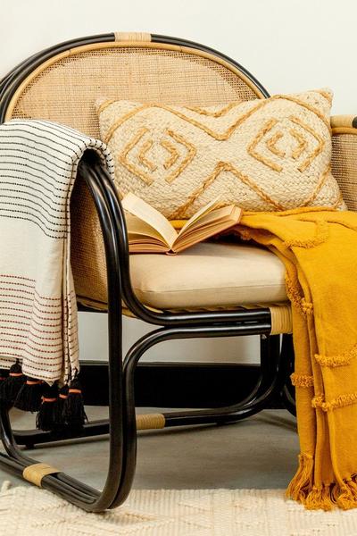 Furn Brown Banda Woven Cotton Tasselled Throw