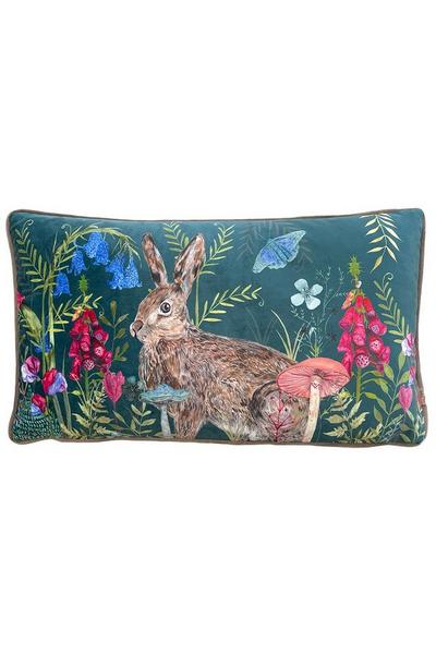 Wylder Nature Multi Willow Rabbit Digitally Printed Piped Velvet Cushion