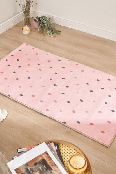 Dreamscene Baby Pink Dalmatian Spotty Print Rug Felt Floor Mat