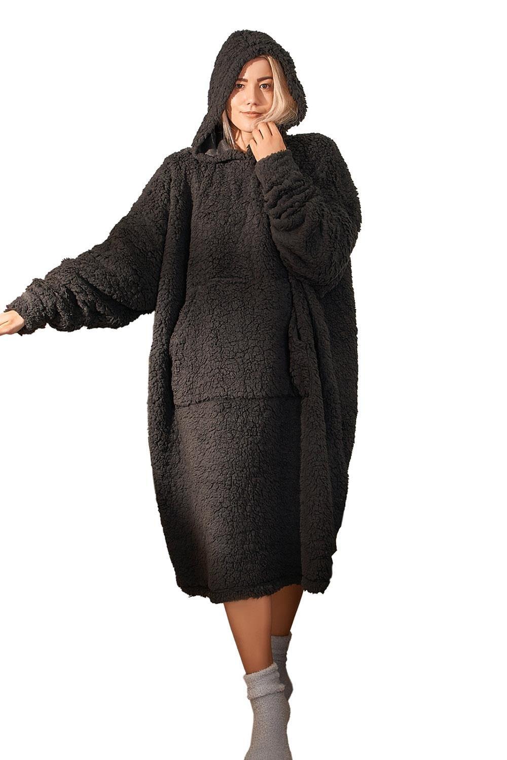 Brentfords Extra Long Teddy Fleece Blanket Hoodie Oversized for