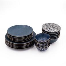 Mikasa Blue 24pc Porcelain Set 6x Dinner Plates, Side Plates, Serve Bowls, 6x Rice Bowls