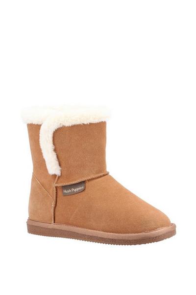 Hush Puppies Tan 'Ashleigh' Suede and Faux Fur Bootie Slippers