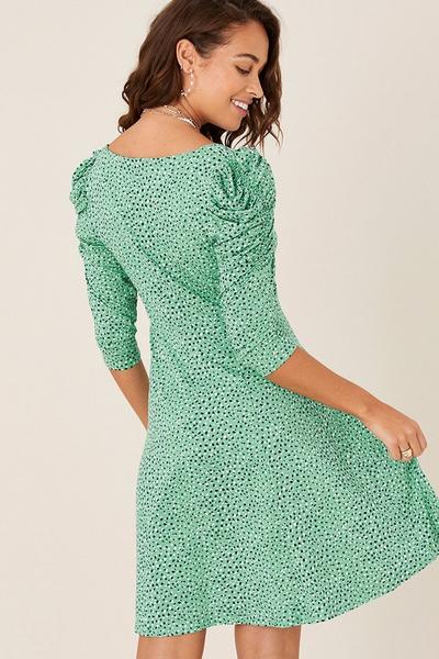 Monsoon Green Printed Square Neck Jersey Dress