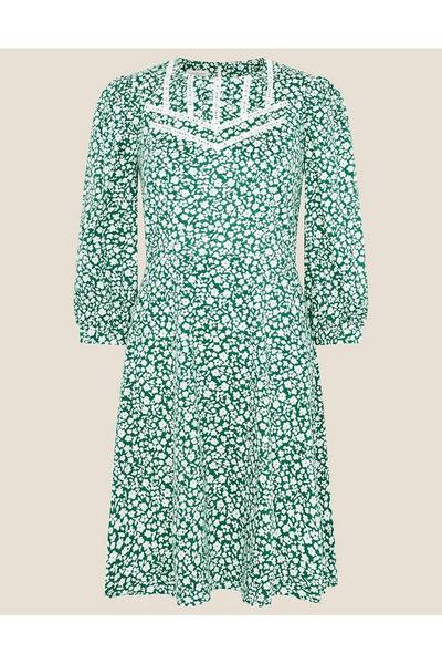 Monsoon Green 'Mona' Ditsy Floral Jersey Dress