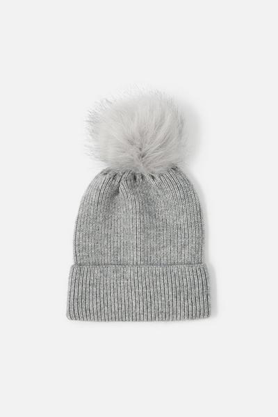 Accessorize Grey Knit Pom-Pom Beanie