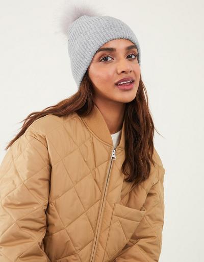 Accessorize Grey Knit Pom-Pom Beanie