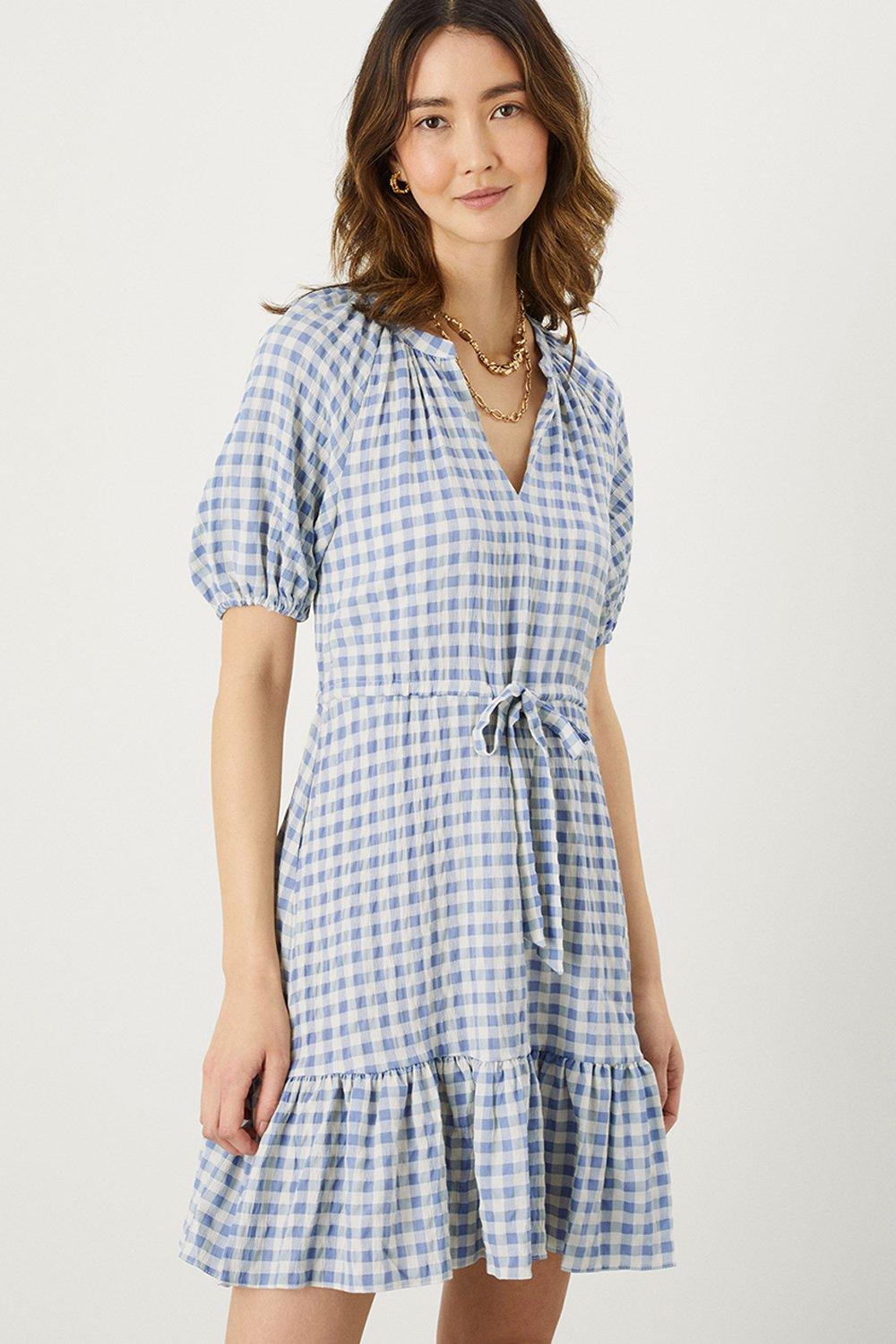 Monsoon Gingham V-Neck Short Dress | Debenhams