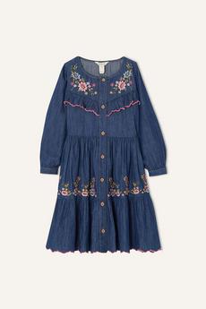 Monsoon Blue Embroidered Chambray Dress
