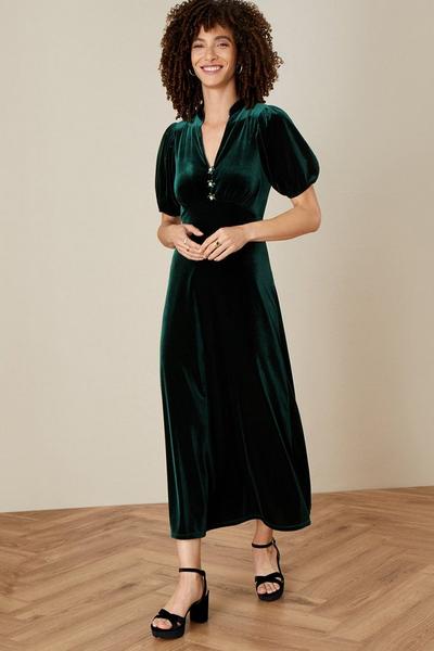 Monsoon Green 'Veronique' Velvet Shirt Dress