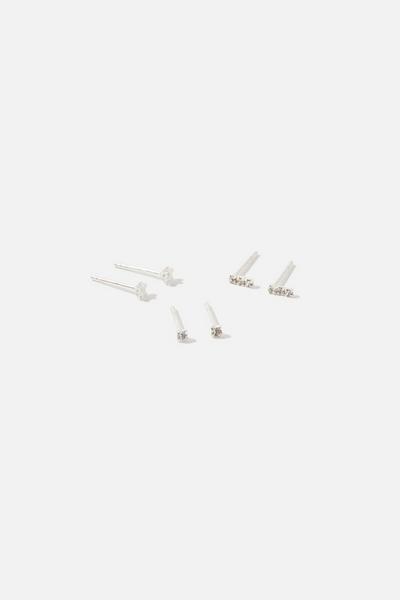 Accessorize White Sterling Silver Sparkly Stud Set