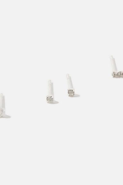 Accessorize White Sterling Silver Sparkly Stud Set
