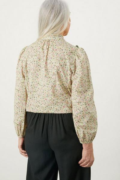 Monsoon Ivory Floral Printed V-Front Frill Top