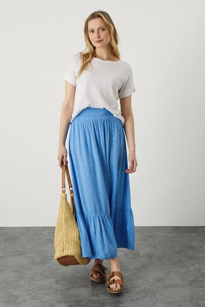 Monsoon Blue Boho Foil Maxi Tier Skirt