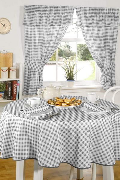 Emma Barclay Charcoal Gingham Checked Pencil Pleat Kitchen Curtains