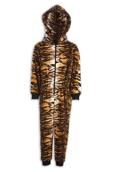 Camille Camel Supersoft Tiger Print Hooded All In One Onesie