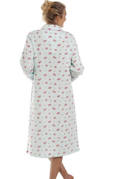 Camille Turquoise Luxury Floral Print Mock Quilted Housecoat