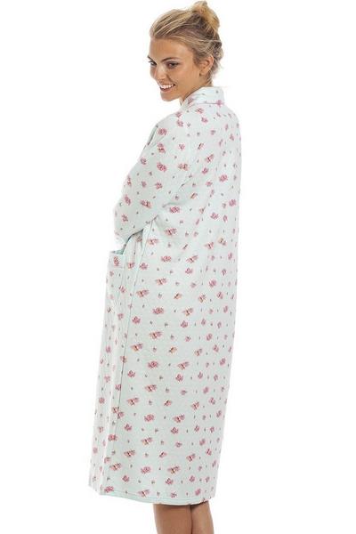Camille Turquoise Luxury Floral Print Mock Quilted Housecoat