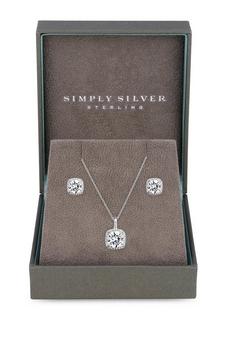 Simply Silver Silver Sterling Silver 925 Halo Square Solitaire Matching Jewellery Set - Gift Boxed