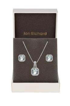 Jon Richard Blue Gift Packaged Cubic Zirconia And Aqua Earring And Necklace Set