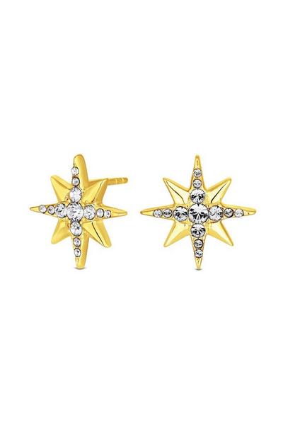 Simply Silver Gold 14Ct Gold Plated Sterling Silver With Cubic Zirconia North Star Stud Earrings
