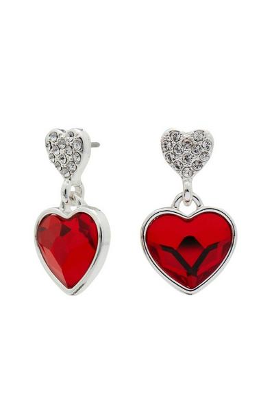 Jon Richard Red Jon Richard Radiance Collection - Silver Red Heart Drop Earrings Embellished With Crystals
