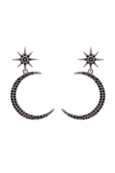 Jon Richard Black Star And Moon Black Statement Earrings