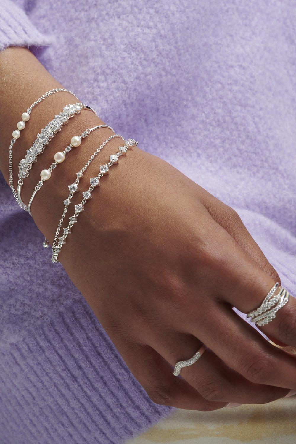 Jewellery | Sterling Silver 925 With Cubic Zirconia Tri Stone Bracelet |  Simply Silver