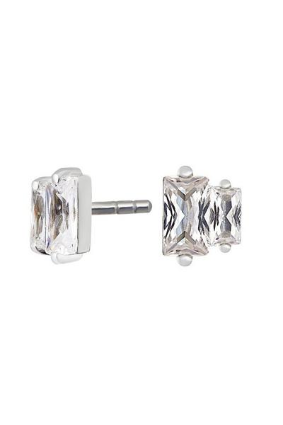 Simply Silver Silver Sterling Silver 925 With Cubic Zirconia Baguette Mini Stud Earrings