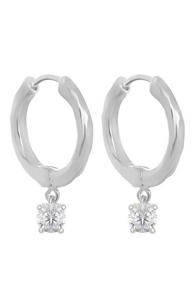 Simply Silver Silver Sterling Silver 925 With Cubic Zirconia Charm Texture Hoop Earrings