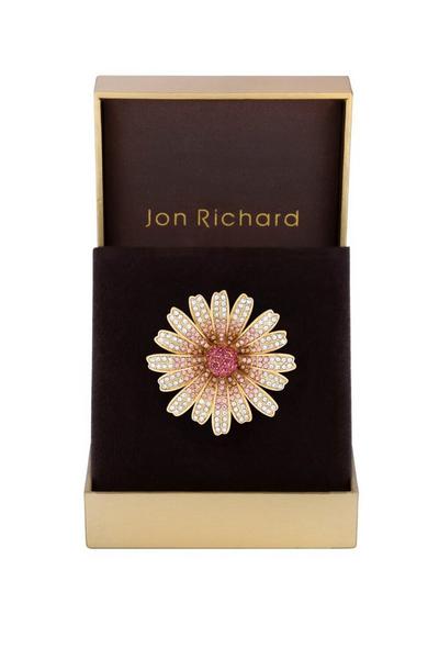 Jon Richard Gold Gold Plated Pave Crystal And Pink Flower Brooch - Gift Boxed