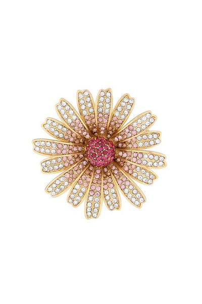 Jon Richard Gold Gold Plated Pave Crystal And Pink Flower Brooch - Gift Boxed