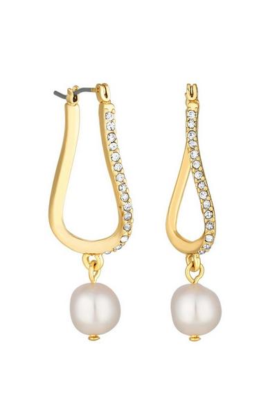 Mood Gold Gold Crystal And Pearl Twist Drop Earrings