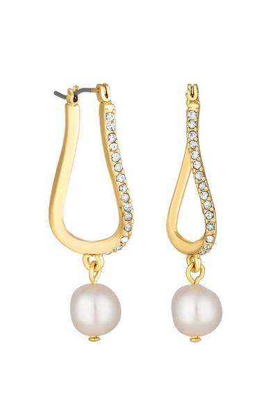 Mood Gold Gold Crystal And Pearl Twist Drop Earrings
