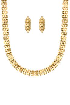 Mood Gold Gold Textured Vintage Chain Necklace And Earring Set