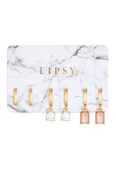 Lipsy Gold Tonal Pink Hoop Earrings - Pack of 3