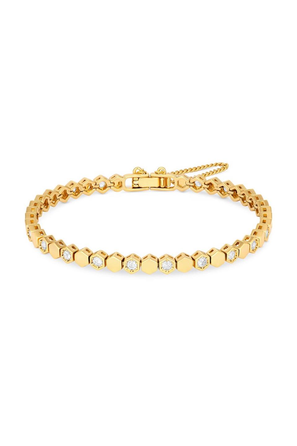 Jewellery | Gold Plated Polished And Cubic Zirconia Hexagon Bracelet ...
