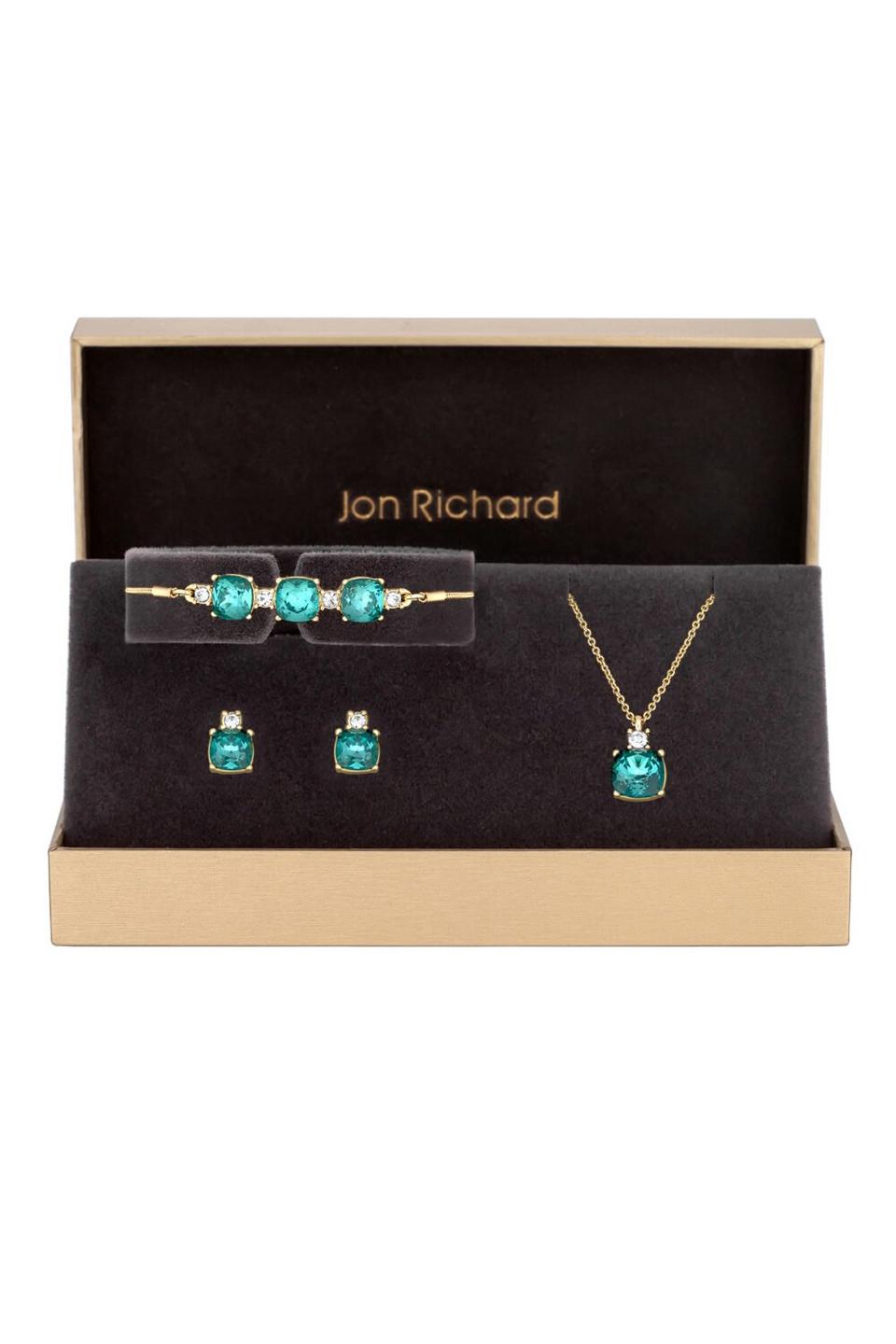 Jewellery | Gold Plated Teal Open Stone Trio Set - Gift Boxed | Jon Richard