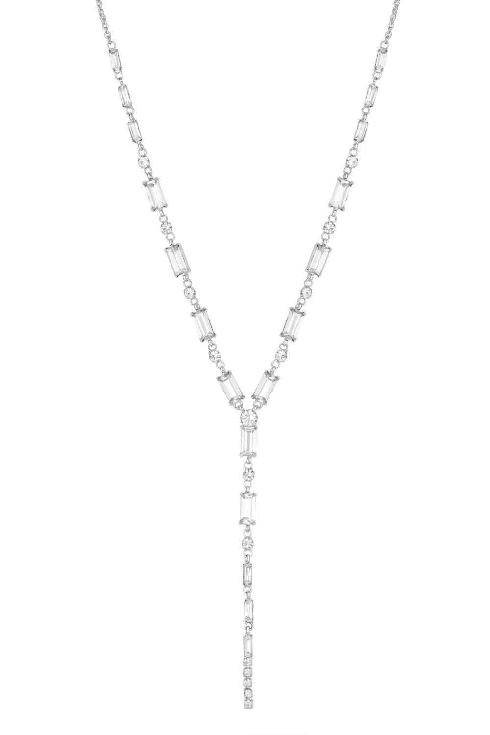 Jewellery | Silver Graduated Baguette Crystal Y Necklace | Lipsy