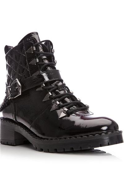 Moda In Pelle Black 'Aranie' Patent Leather Ankle Boots
