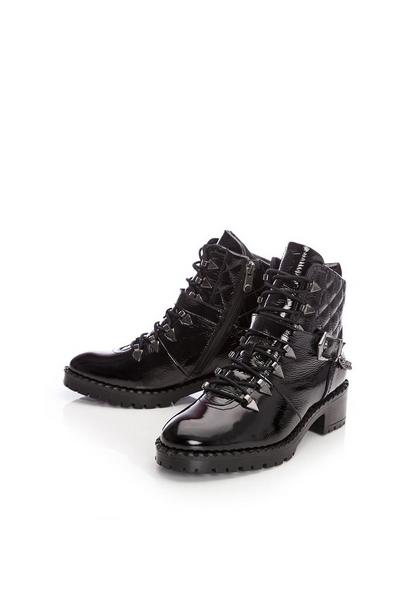 Moda In Pelle Black 'Aranie' Patent Leather Ankle Boots