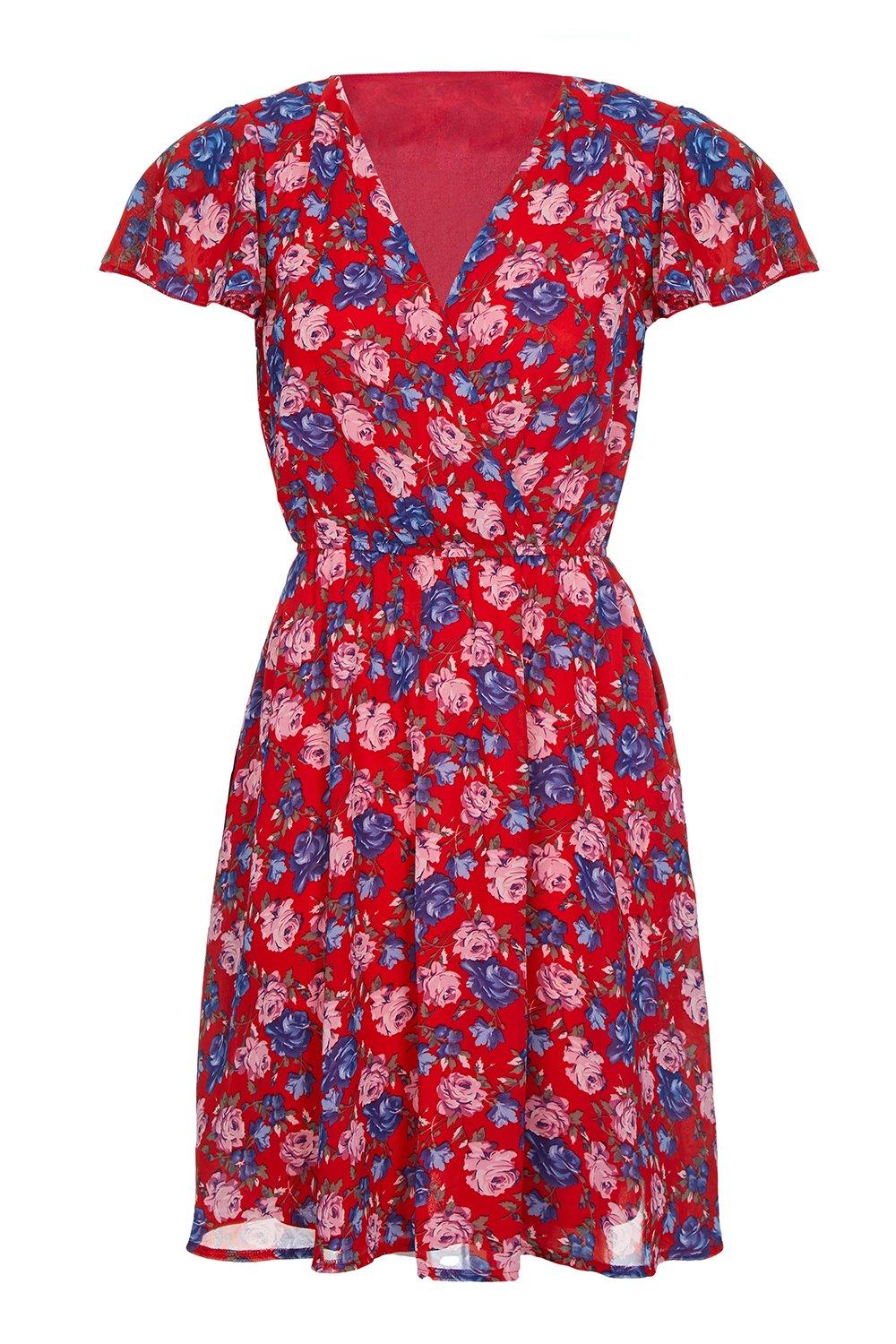 navy dress with red flowers