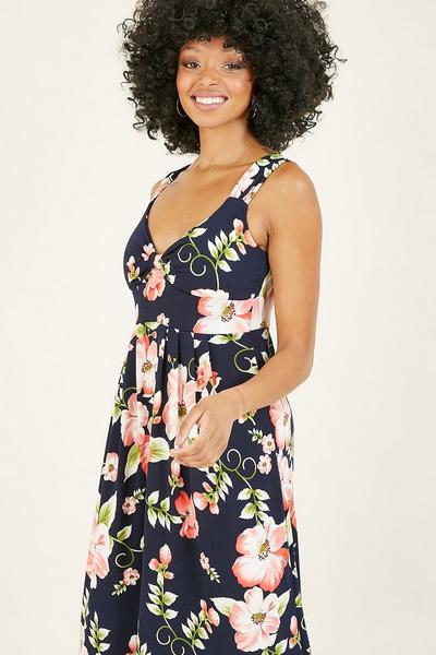 Mela Navy Mela Tropical Floral 'Narcissa' Maxi Dress