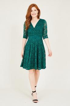 Mela Green Green Delicate Lace Long Sleeve 'Kenna' Dress