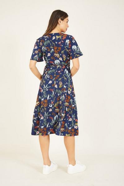 Yumi Navy Animal Print 'Anya' Midi Dress