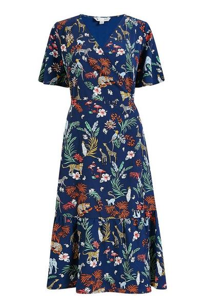 Yumi Navy Animal Print 'Anya' Midi Dress