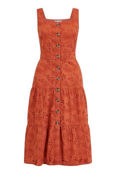 Yumi Burnt Orange Cotton 'Estella' Broderie Dress