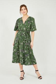 Yumi Green Green Recycled Bird Print Wrap Midi Dress