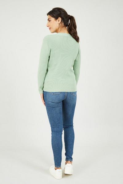 Yumi Green Ribbed V-Neck Knitted Cardigan