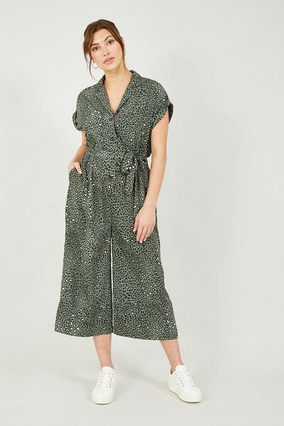 Yumi Green Green Animal Print Jumpsuit